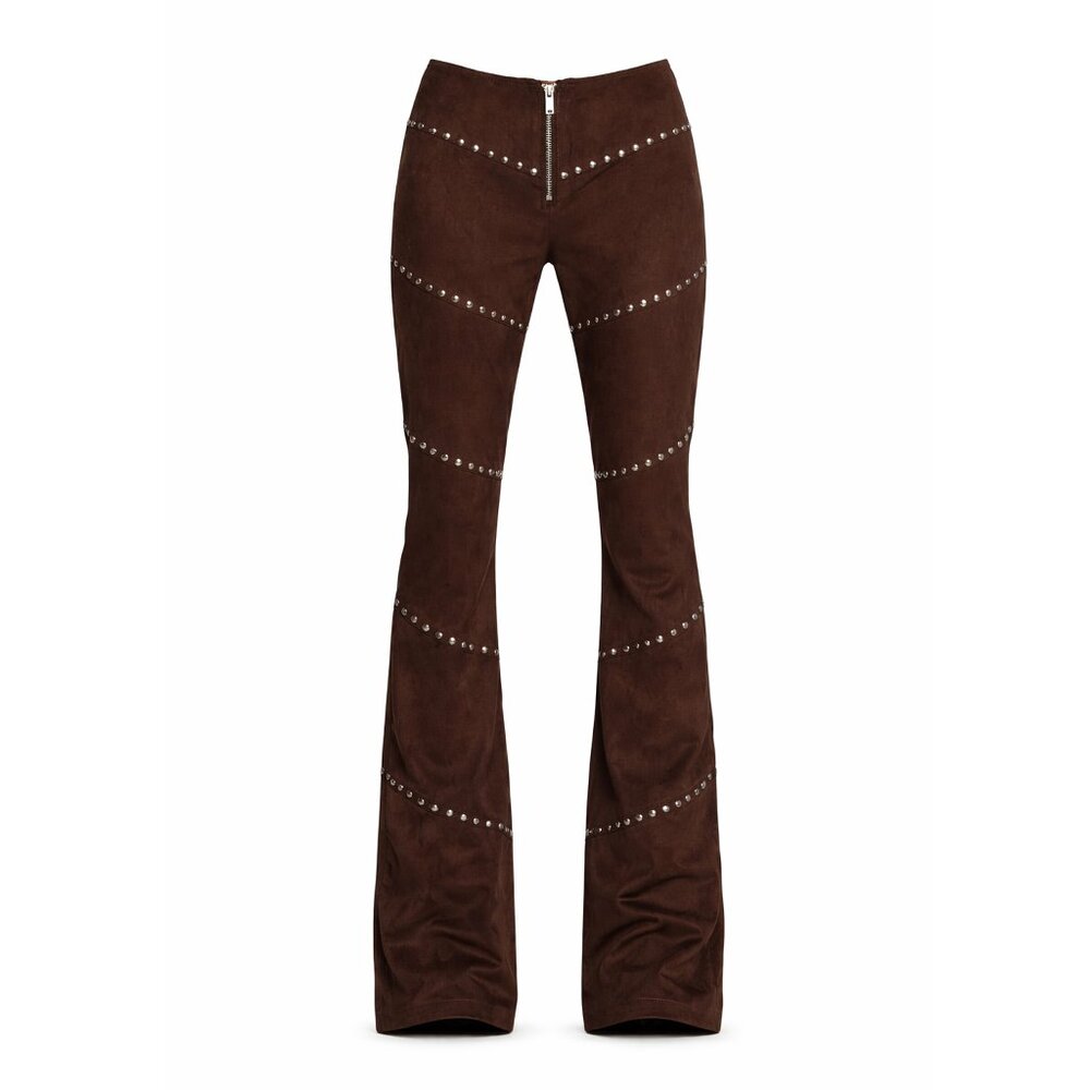 Dolls Kill Current Mood Brown Studded Faux Suede Flared Pants NWT Women's Small
